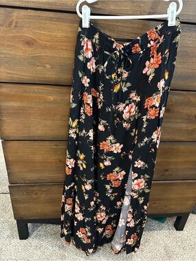 American Eagle Outfitters Black Maxi Skirt with Pink and Yellow Floral Print